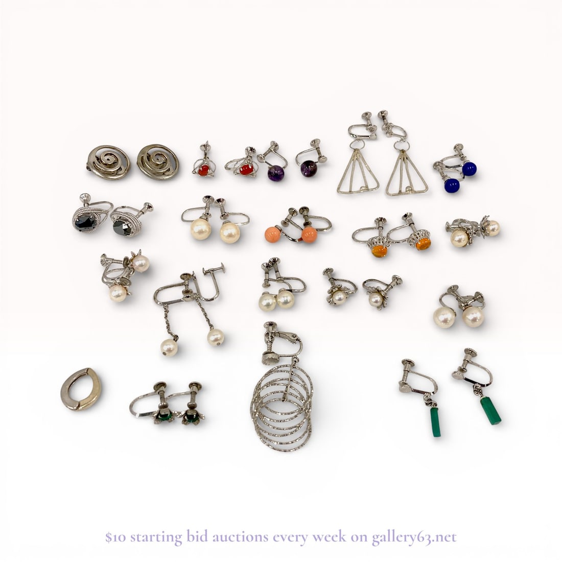 Sterling Silver 925 Assorted Earrings Estate Lot, 19 Pairs, Approx. 42g Total Weight (1 of 9)