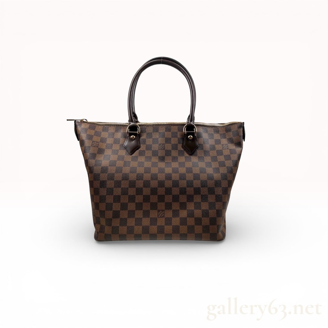 Louis Vuitton Damier Ebene Saleya MM Tote Bag with Box and Dust Bag - Excellent Condition: Authentic Louis Vuitton Saleya MM tote bag in Damier Ebene coated canvas, featuring the signature brown checkerboard pattern with dark leather trim. The structured silhouette includes dual rolled top