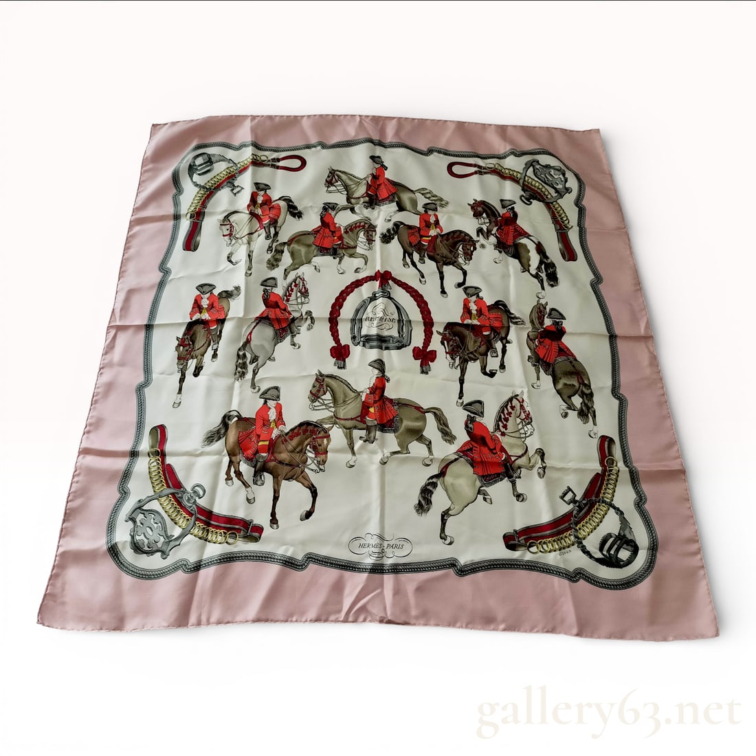 Hermès “Reprise?? Peach Silk Carré Scarf with Equestrian Motif (1 of 10)