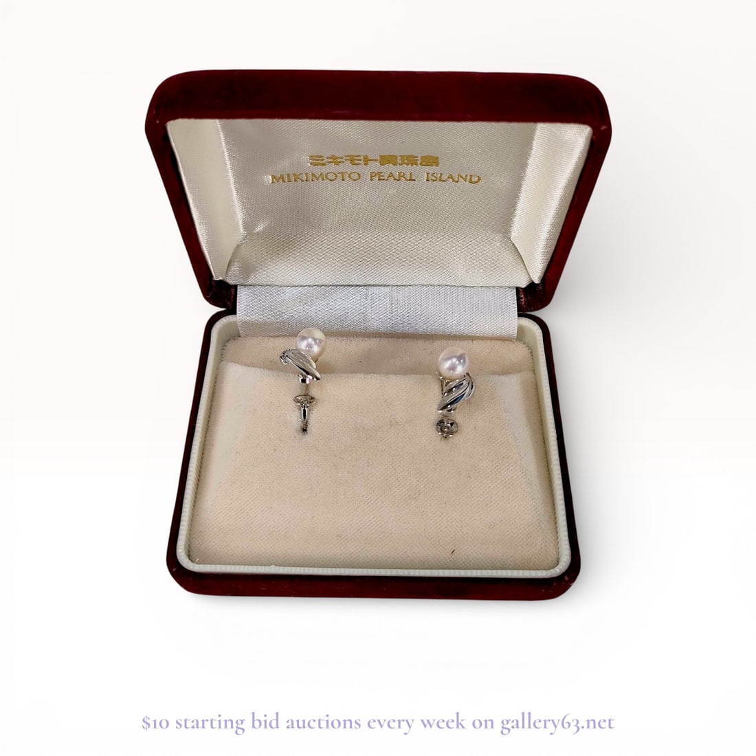Mikimoto Sterling Silver Pearl Earrings with box - excellent condition: Estate lot offered as shown, including all items visible in the images. Offered as a single lot with no individual examination; contents and condition vary and may include wear, damage, or missing ele