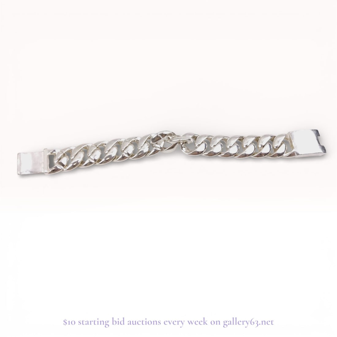 116.8 grams 925 Silver men's sterling silver thick flat Cuban curb chain bracelet with box clasp (1 of 8)