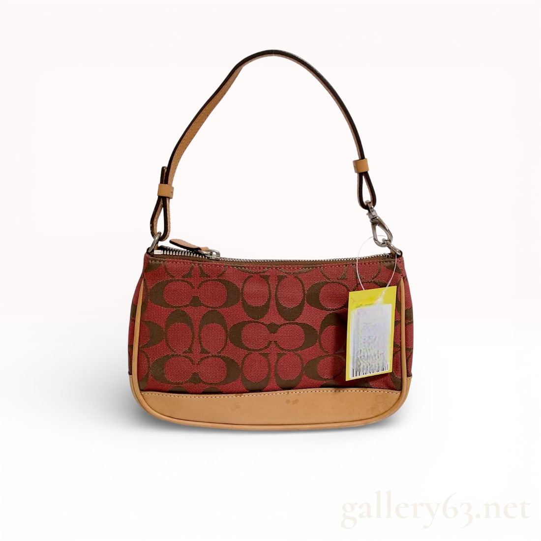 Coach Signature Mini Bag 6094 Red Canvas Shoulder Handbag with Tan Leather Trim (1 of 10)