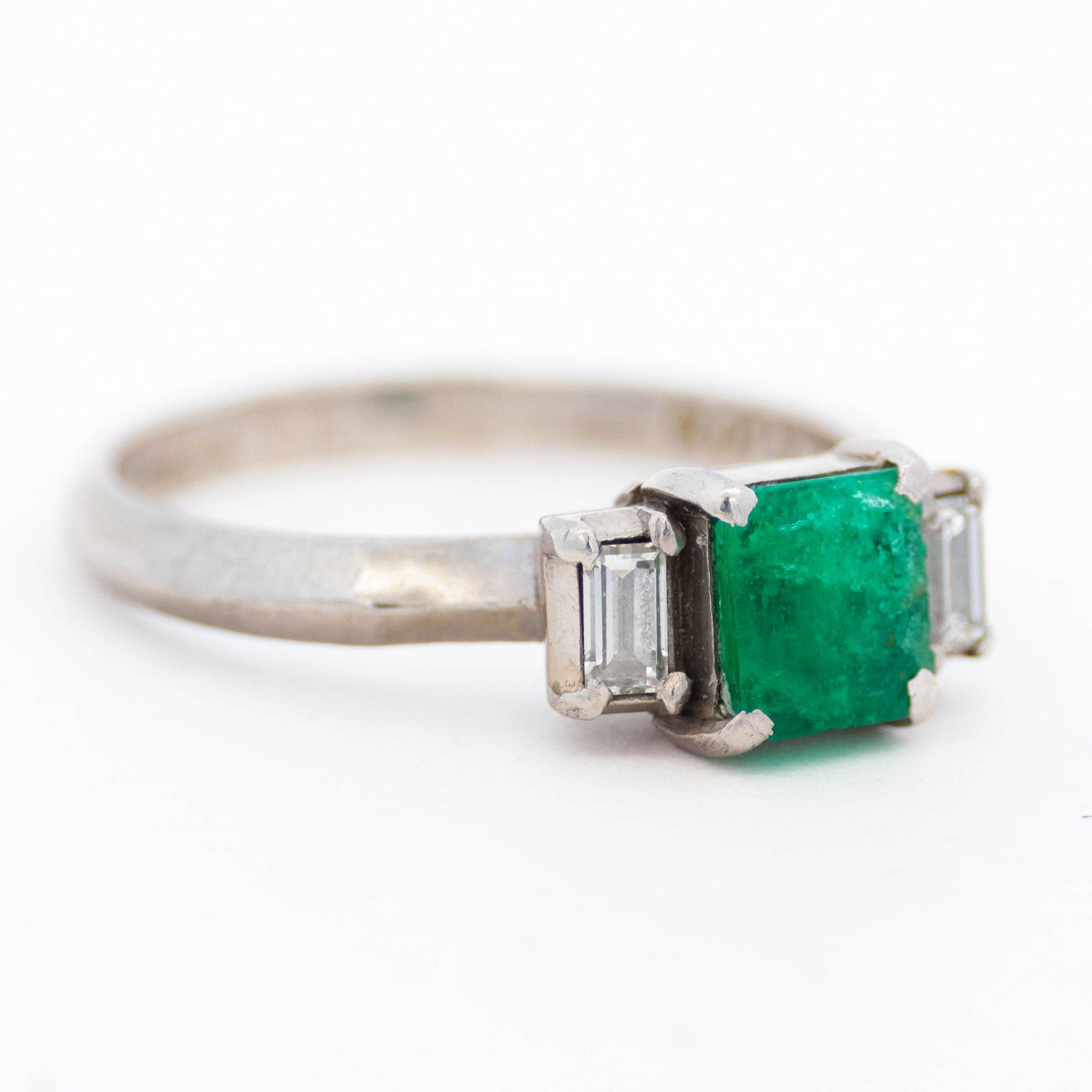 Emerald and Diamond Three Stone Ring - 2