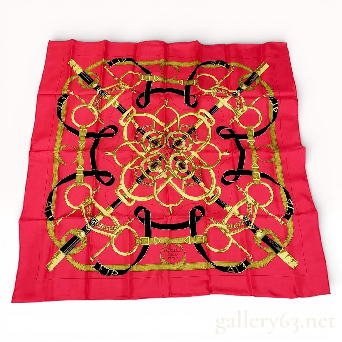Hermès Eperon d'Or Silk Scarf, Red and Gold Equestrian Motif (1 of 10)