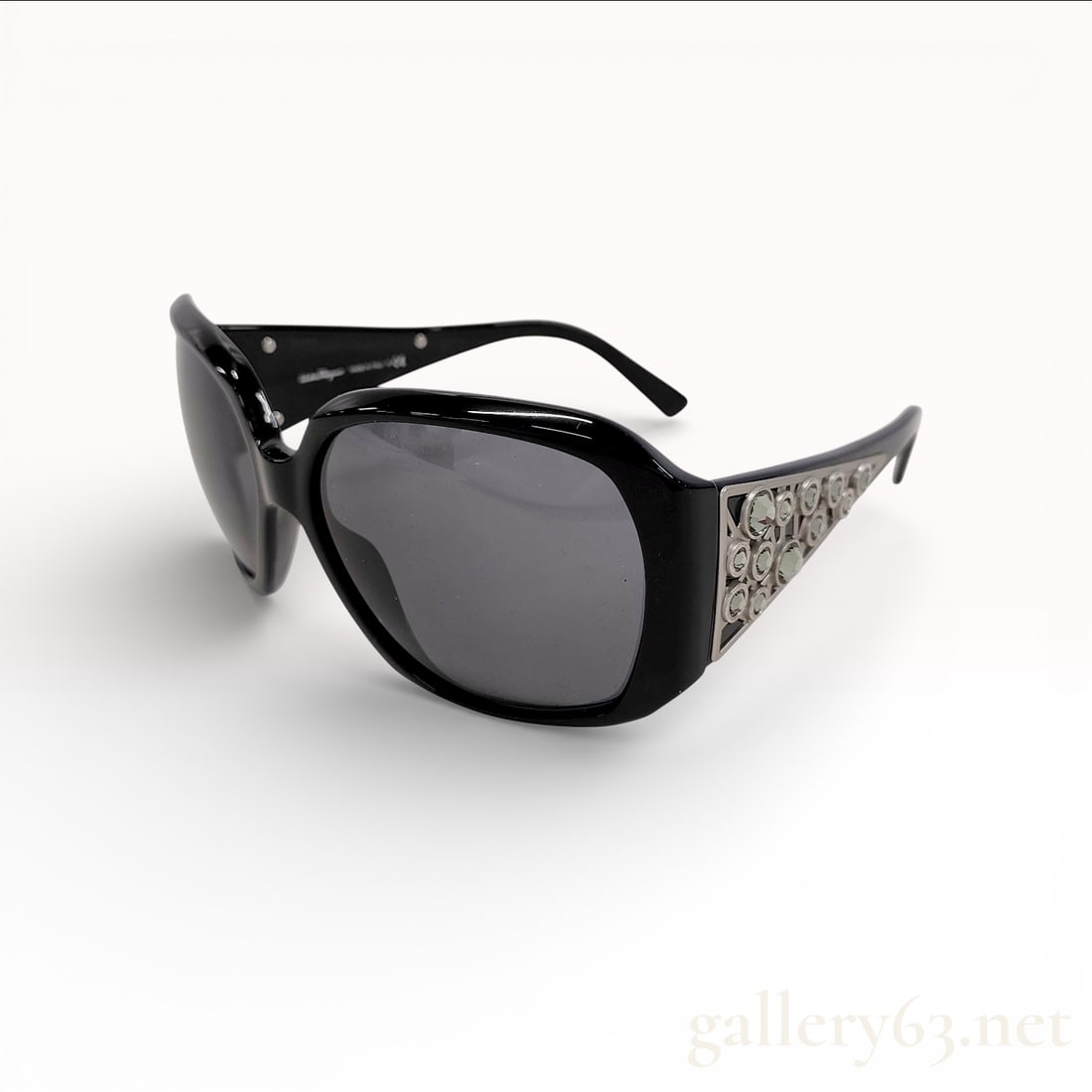Salvatore Ferragamo Sunglasses, Black Acetate with Swarovski Crystal Filigree (1 of 10)