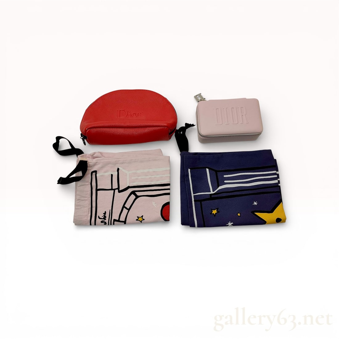 Dior Beauty Travel Accessory Set, Leather and Canvas: This collection of Christian Dior Beauty accessories features a variety of travel-ready storage solutions. The set includes a red domed cosmetic pouch crafted from cross-grain textured material with a