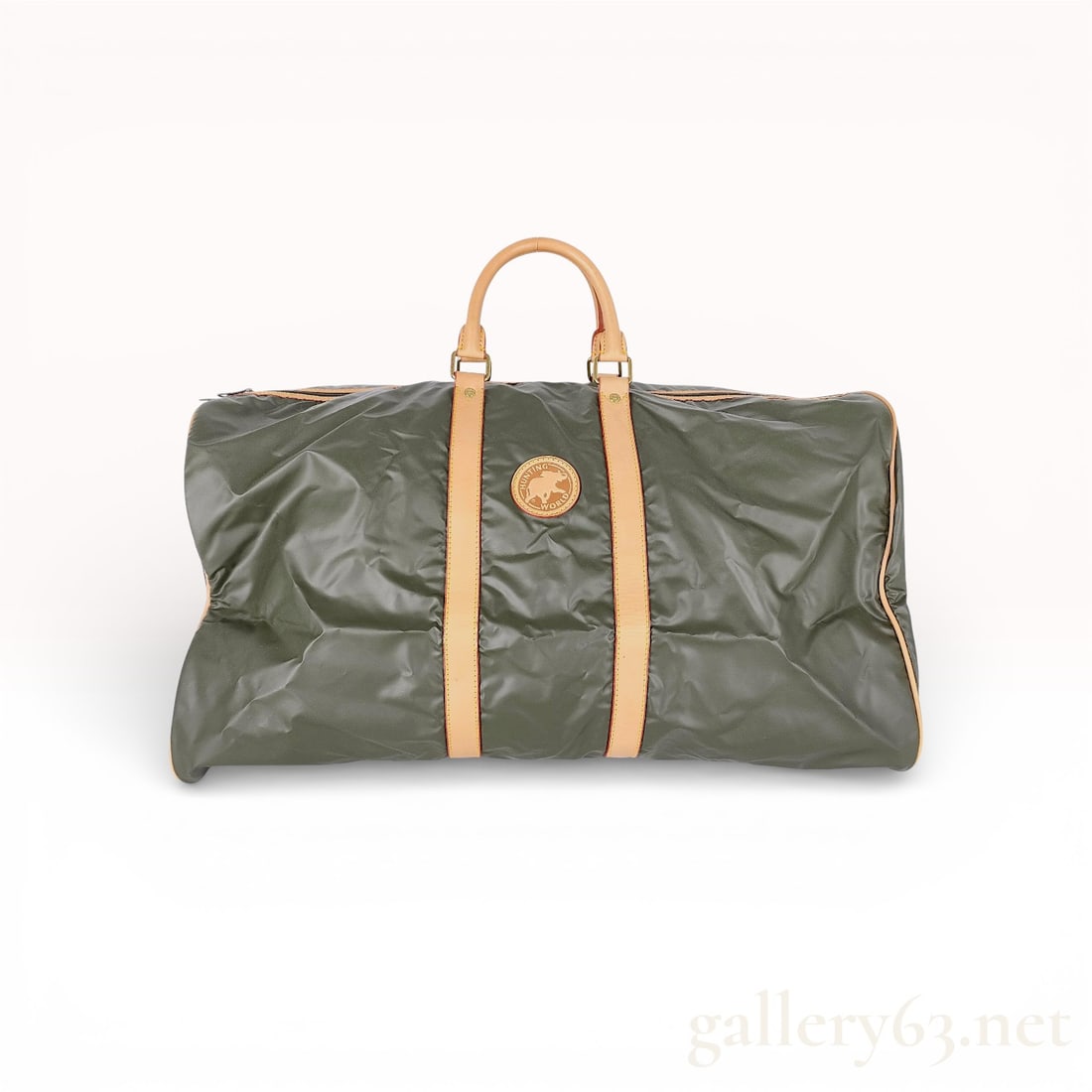 Hunting World Battue Cloth Boston Bag Olive Green and Tan Leather (1 of 10)