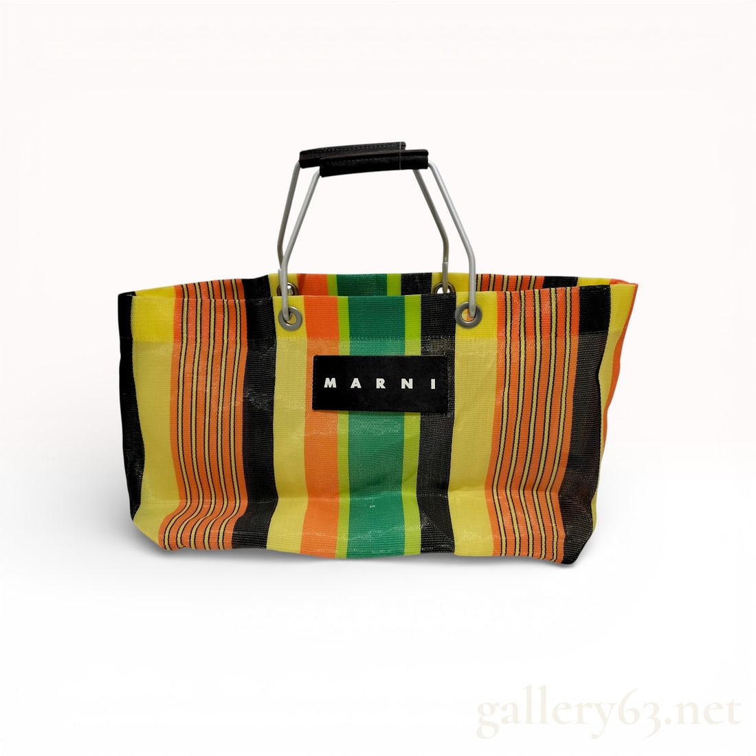 Marni Market Striped Shopping Tote Woven Mesh Multicolor (1 of 10)