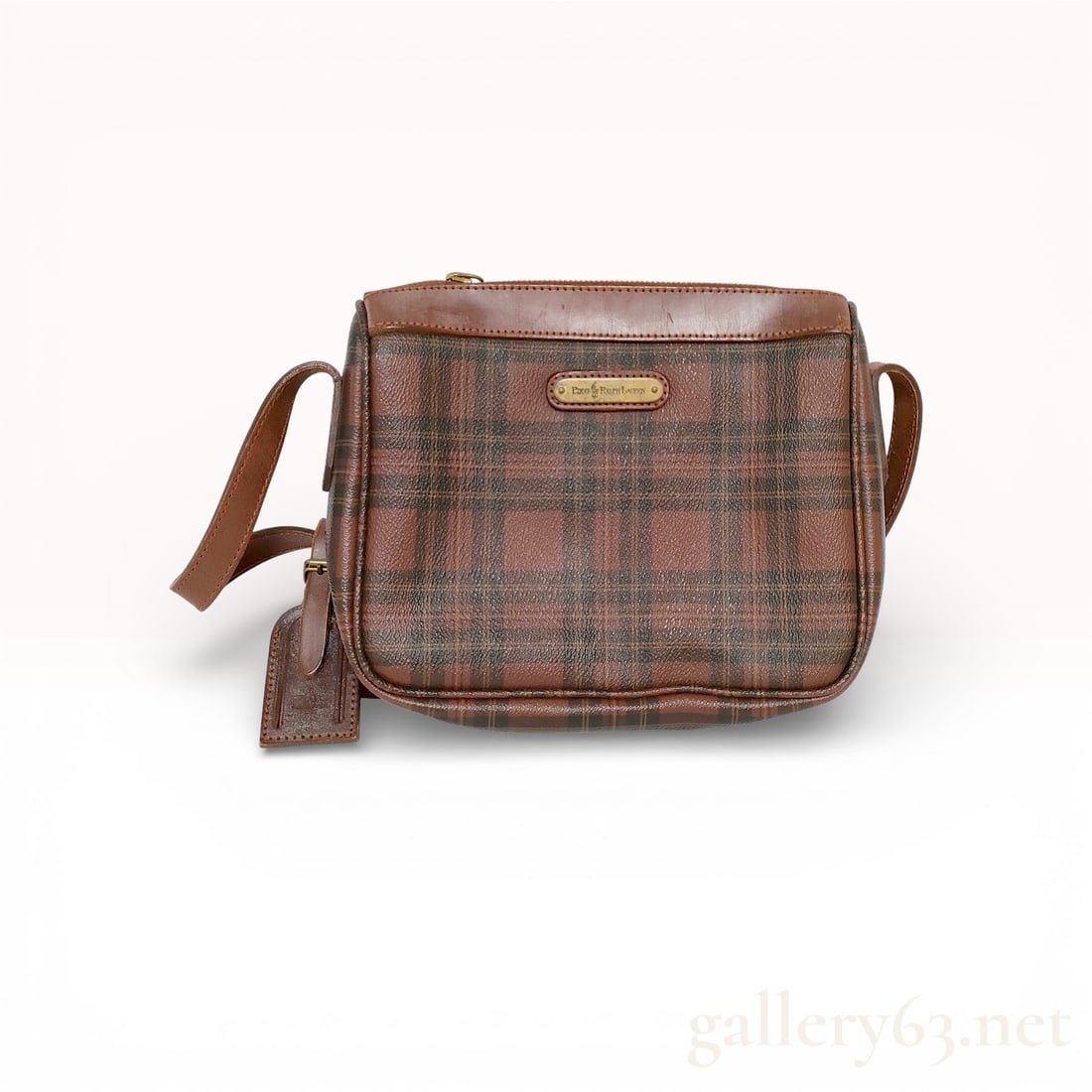 Polo Ralph Lauren Vintage Tartan Plaid Coated Canvas Crossbody Bag Brown (1 of 10)