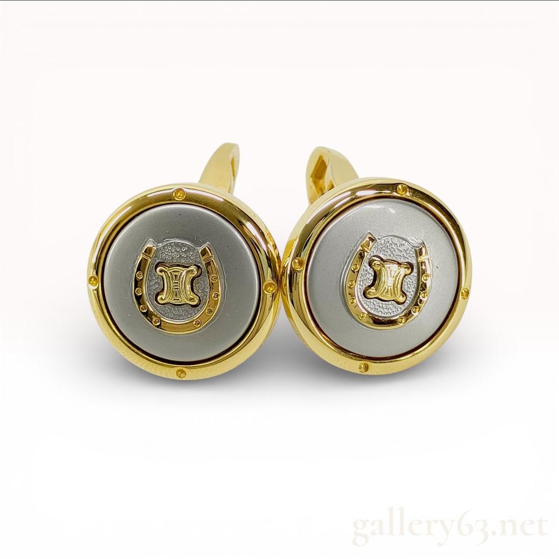 Celine Triomphe Horseshoe Enamel Cufflinks, Contemporary Equestrian Style (1 of 10)