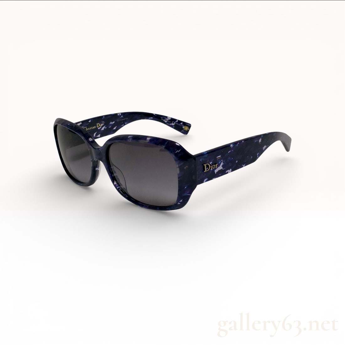 Christian Dior Sunglasses, Marbled Acetate: Christian Dior Dior Flamelle 3 sunglasses featuring an acetate frame in a deep navy blue and purple marbled pattern with light blue and white flecks. The design includes dark-tinted lenses and gold-to