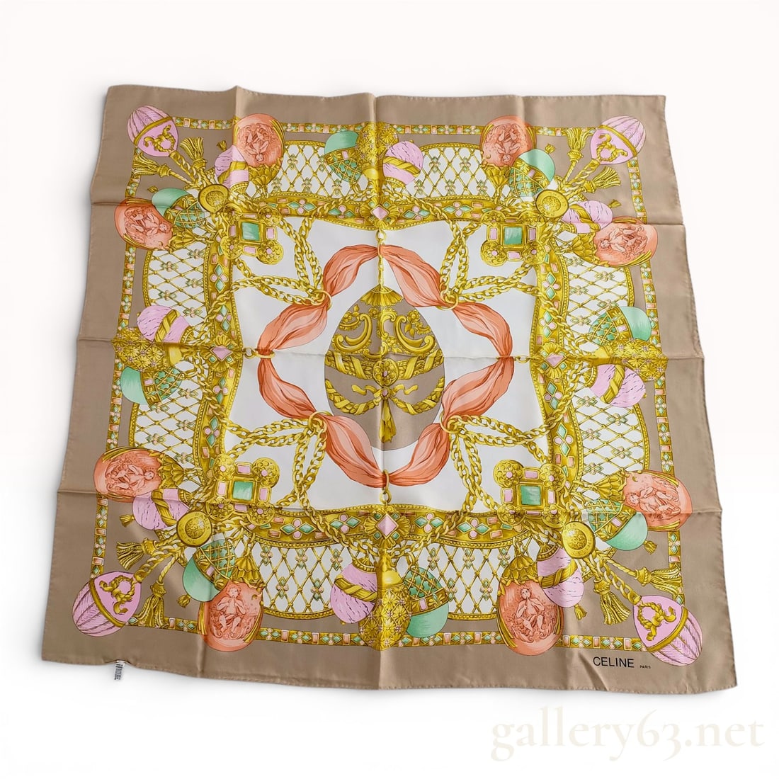 Celine Paris Silk Scarf, Classical Egg and Cameo Pattern (1 of 10)