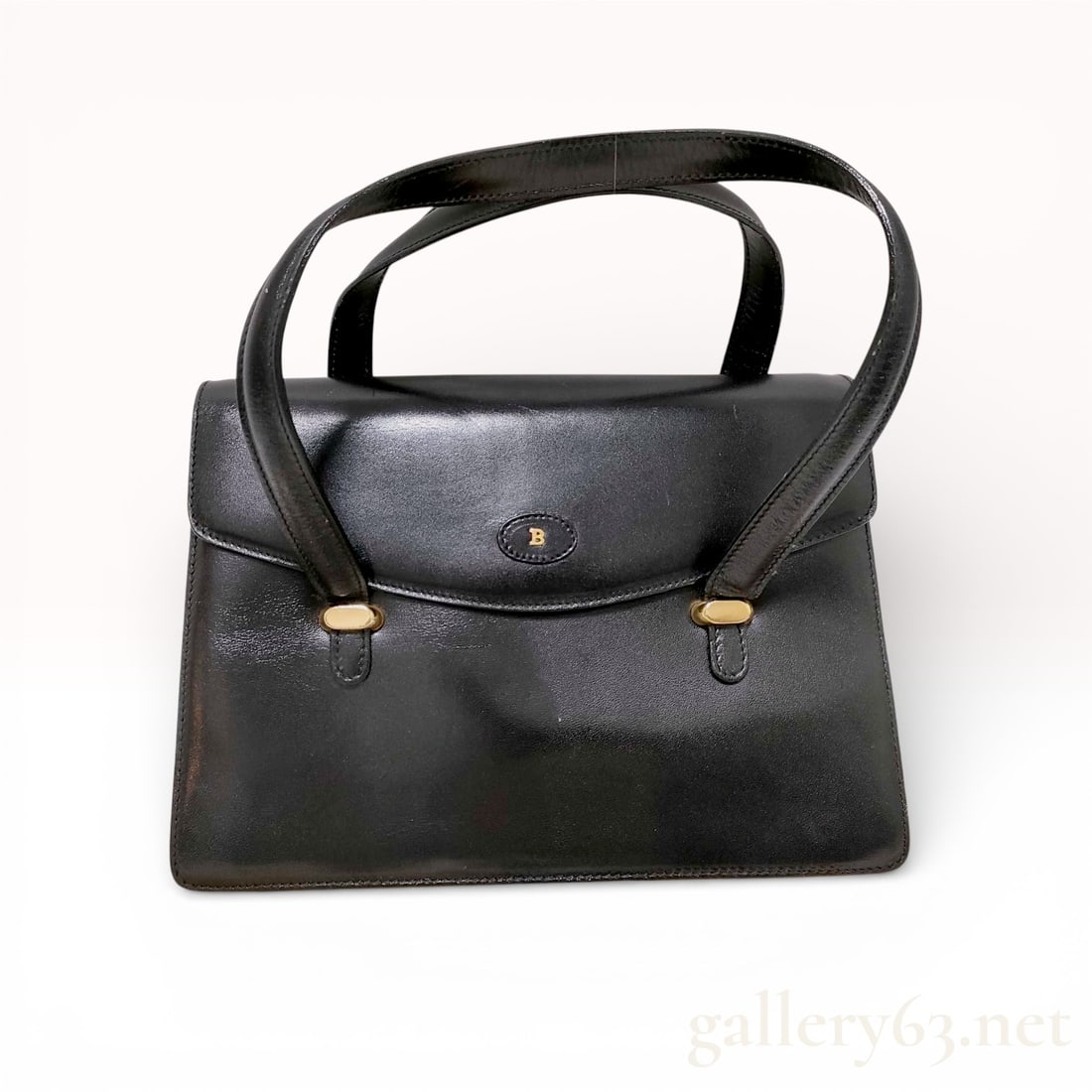 Bally Vintage Flap Top Handle Handbag Smooth Leather Black (1 of 10)