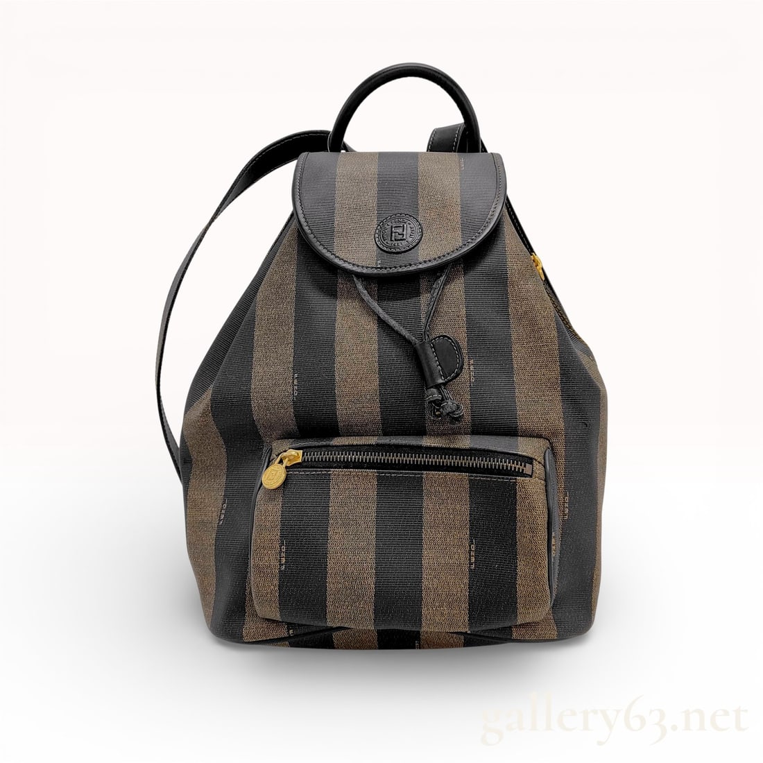 Fendi Vintage Pequin Coated Canvas Front Pocket Backpack Tobacco and Black (1 of 10)