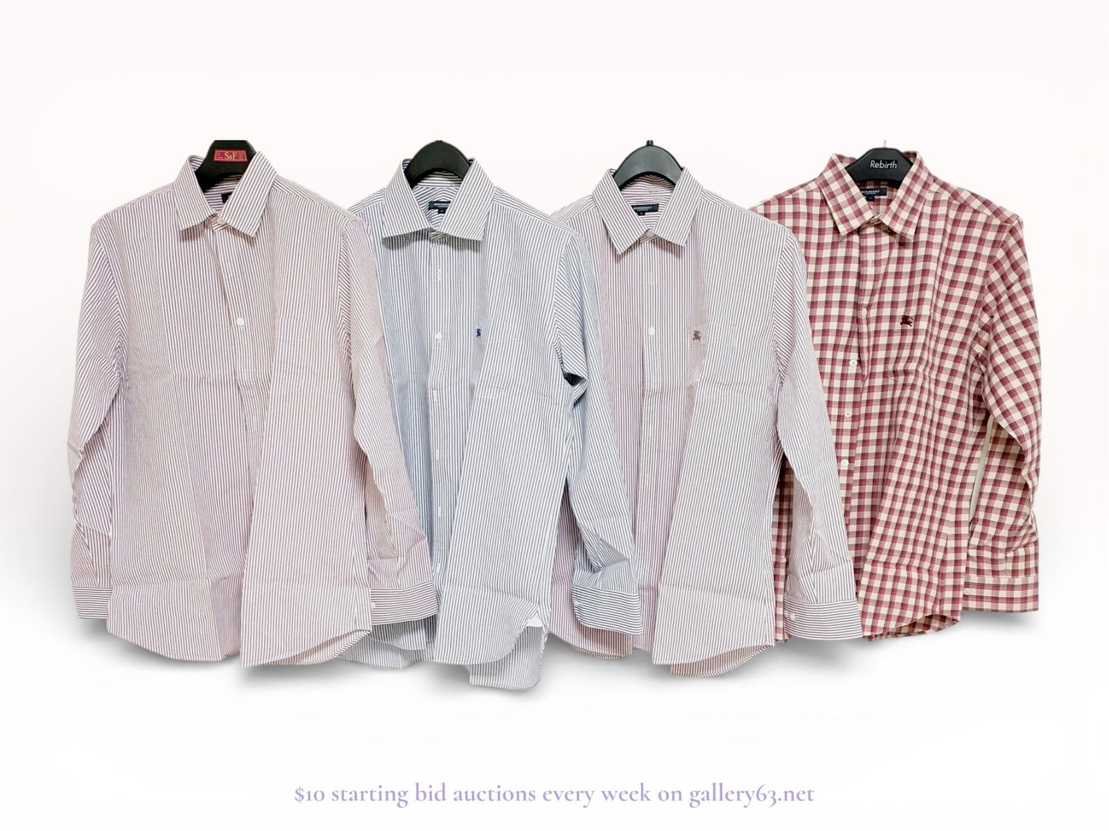 Burberry London Collection of Four Men's Cotton Button-Down Shirts, Striped and Gingham (1 of 5)