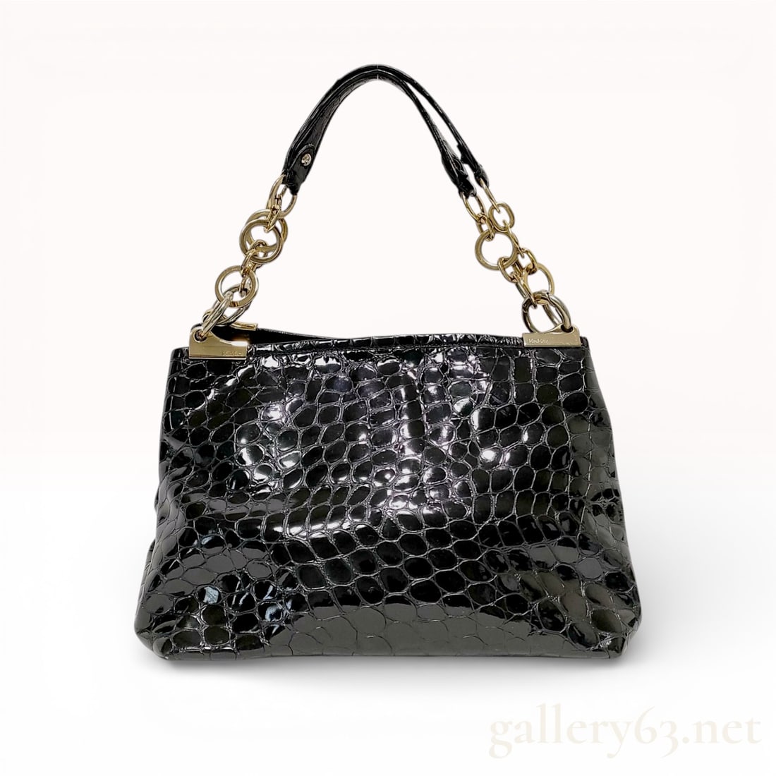 Max Mara Crocodile-Embossed Patent Leather Shoulder Bag, Black (1 of 10)