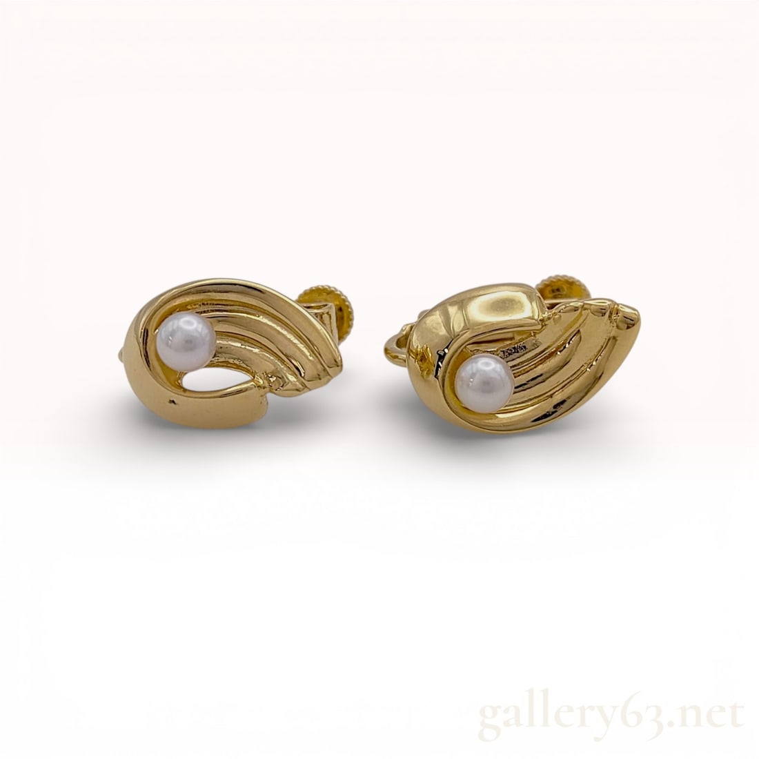 Yellow Gold-Tone Swirl Clip-On Earrings with Cultured Pearls with Box (1 of 6)