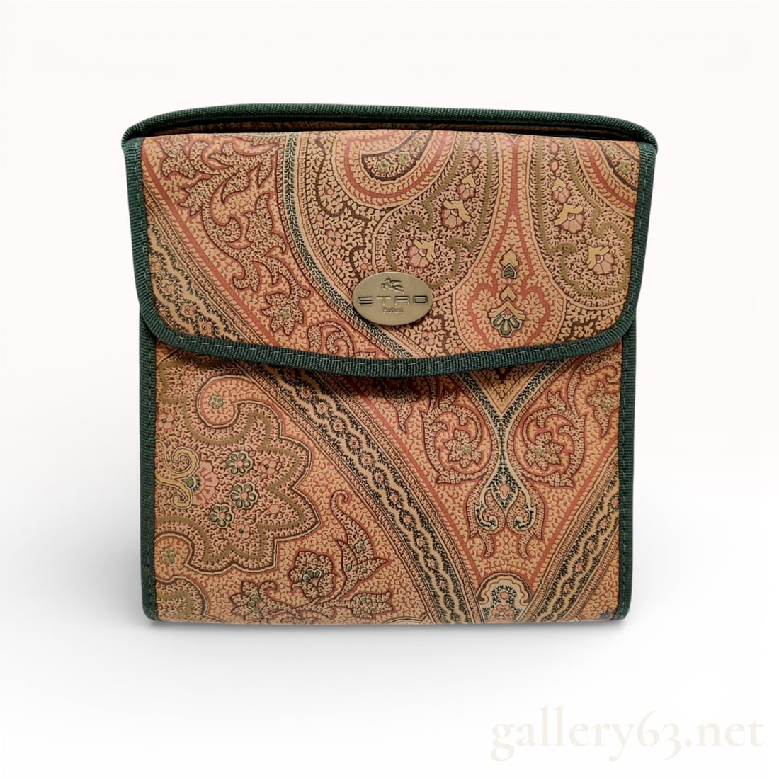 ETRO Profumi Vintage Paisley Coated Canvas Travel Pouch, Multicolor: This vintage ETRO Profumi travel pouch or cosmetic case is crafted from the house's signature paisley print coated canvas in a palette of terracotta, tan, sage green, and red. The piece features a dar