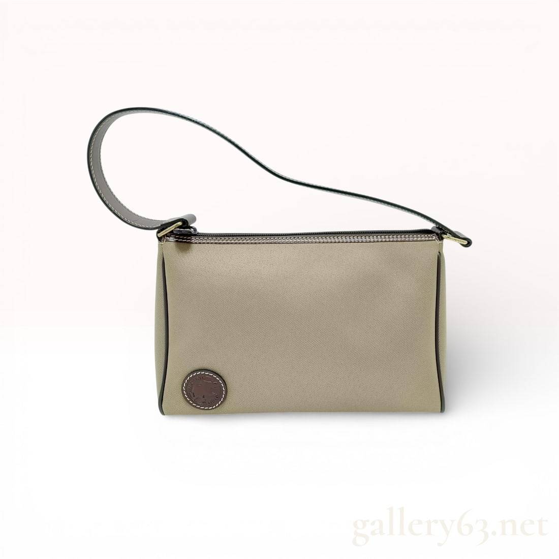 Hunting World Small Zip-Top Pochette Shoulder Bag in Khaki Canvas and Brown Leather (1 of 10)