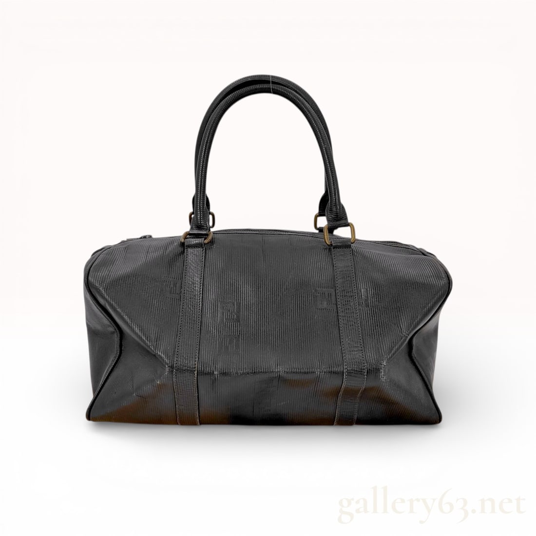 Fendi Vintage S.A.S. Boston Bag Ribbed FF Logo Coated Canvas Black (1 of 10)