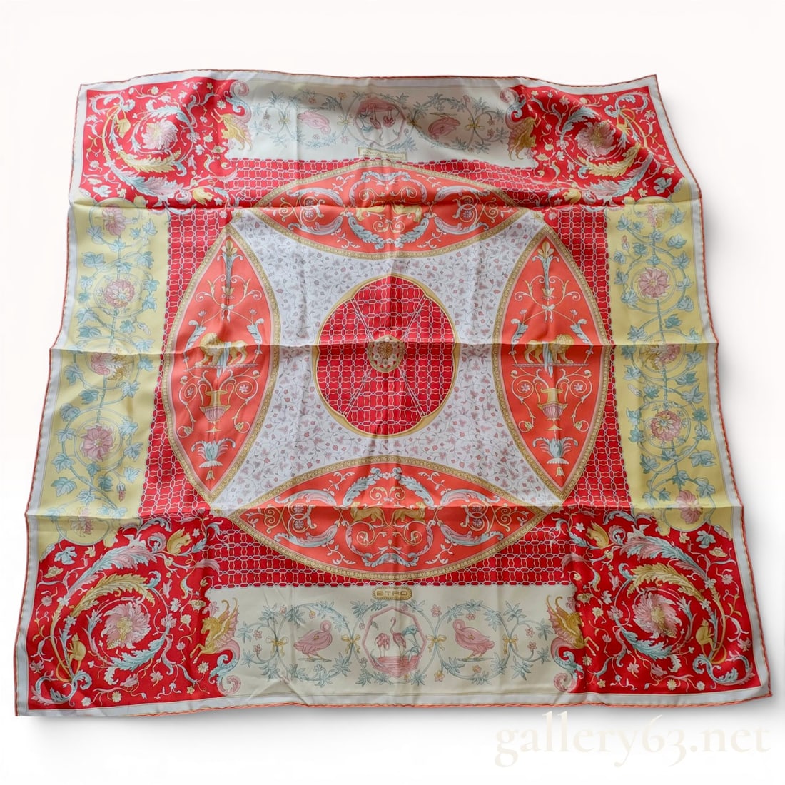 Etro Silk Scarf with Neoclassical Animalier Print, Carre 90 (1 of 5)