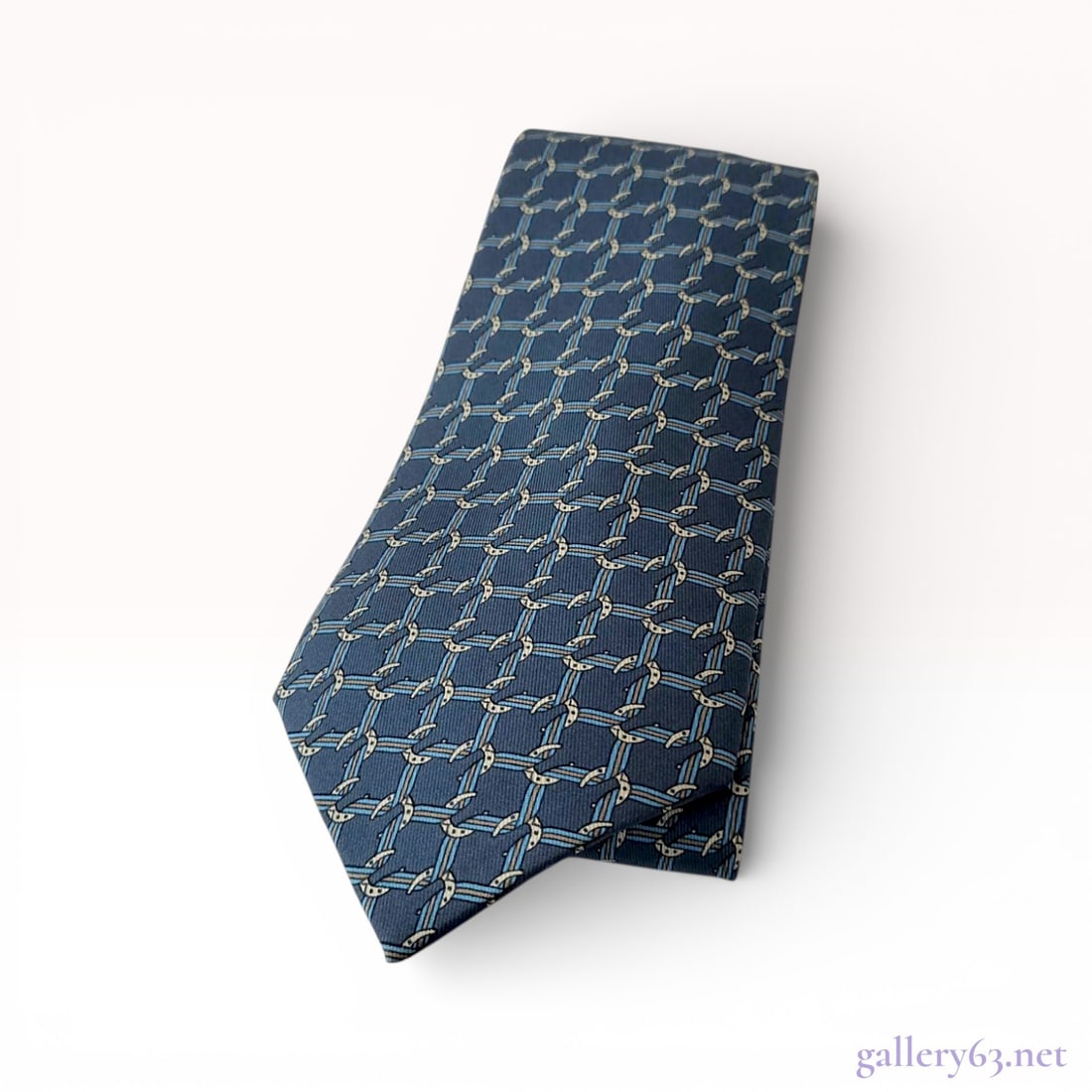 Hermes Paris Men's Silk Necktie with Geometric Link Pattern (1 of 10)