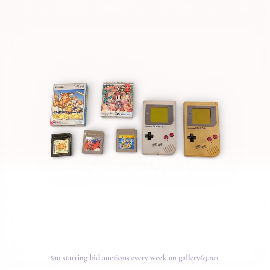 Nintendo Original Game Boy DMG-01 Handheld Consoles and Software Collection, Late 1980s-1990s.: Nintendo. This collection features two original Nintendo Game Boy handheld video game consoles, Model DMG-01, accompanied by a selection of five software titles. The consoles are constructed of molded