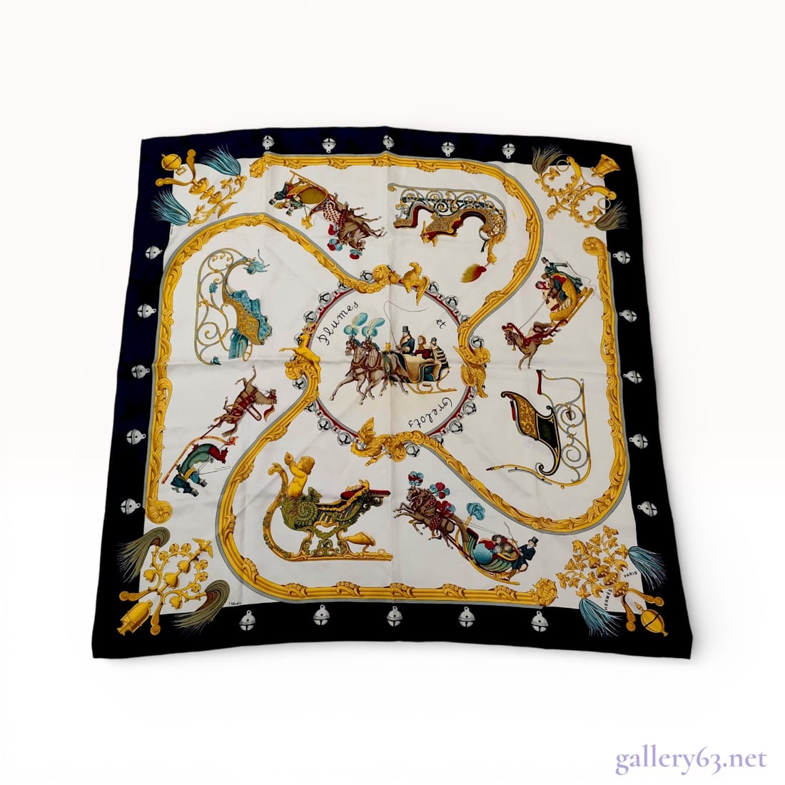 Hermes Silk Jacquard Scarf, Plumes et Grelots Pattern (1 of 8)