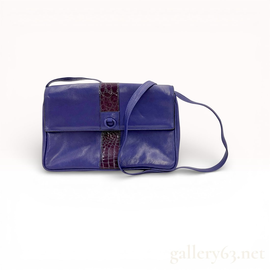 Celine Vintage Exotic Stripe Leather Shoulder Bag, Purple: This vintage Celine shoulder bag is crafted from smooth violet leather featuring a central vertical band of tonal glossy crocodile or alligator skin. The front flap is accented with a leather tab embo