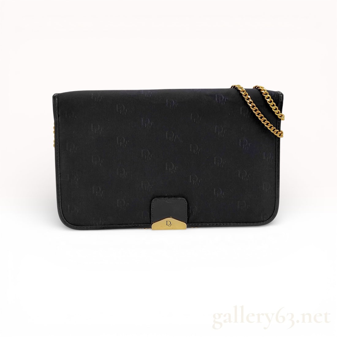 Christian Dior Vintage Trotter Monogram Canvas Chain Shoulder Bag Black: Christian Dior. This vintage evening bag is crafted from black jacquard canvas featuring a tonal Trotter monogram weave and smooth leather trim. The structured rectangular silhouette features gold-ton