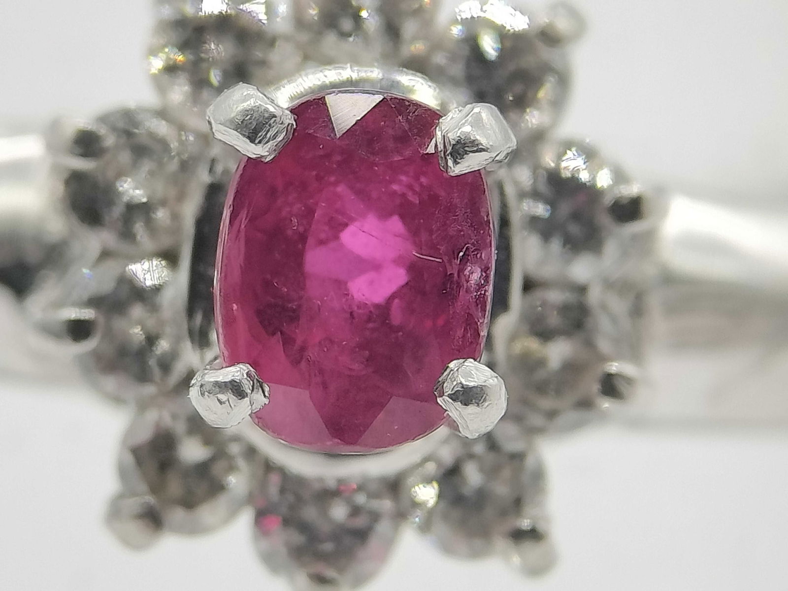 Platinum, Ruby, and Diamond Halo Cluster Ring - 2