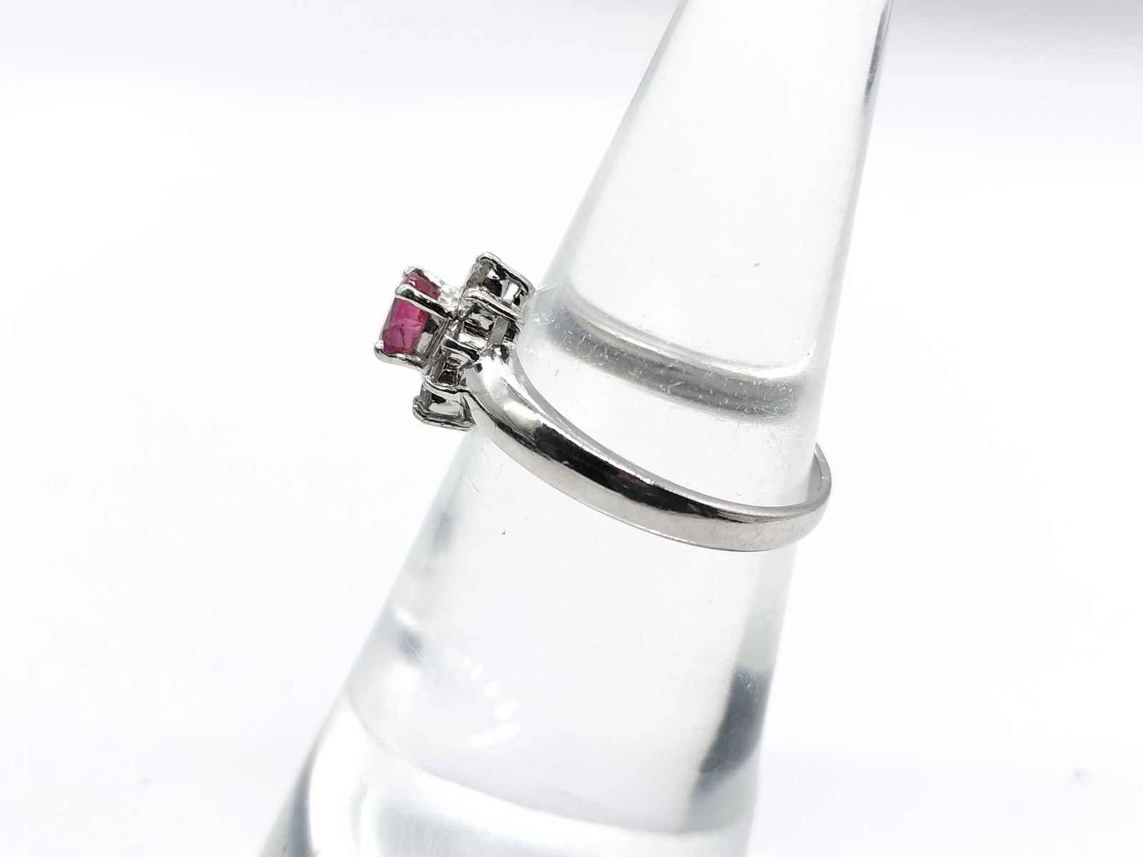 Platinum, Ruby, and Diamond Halo Cluster Ring - 4