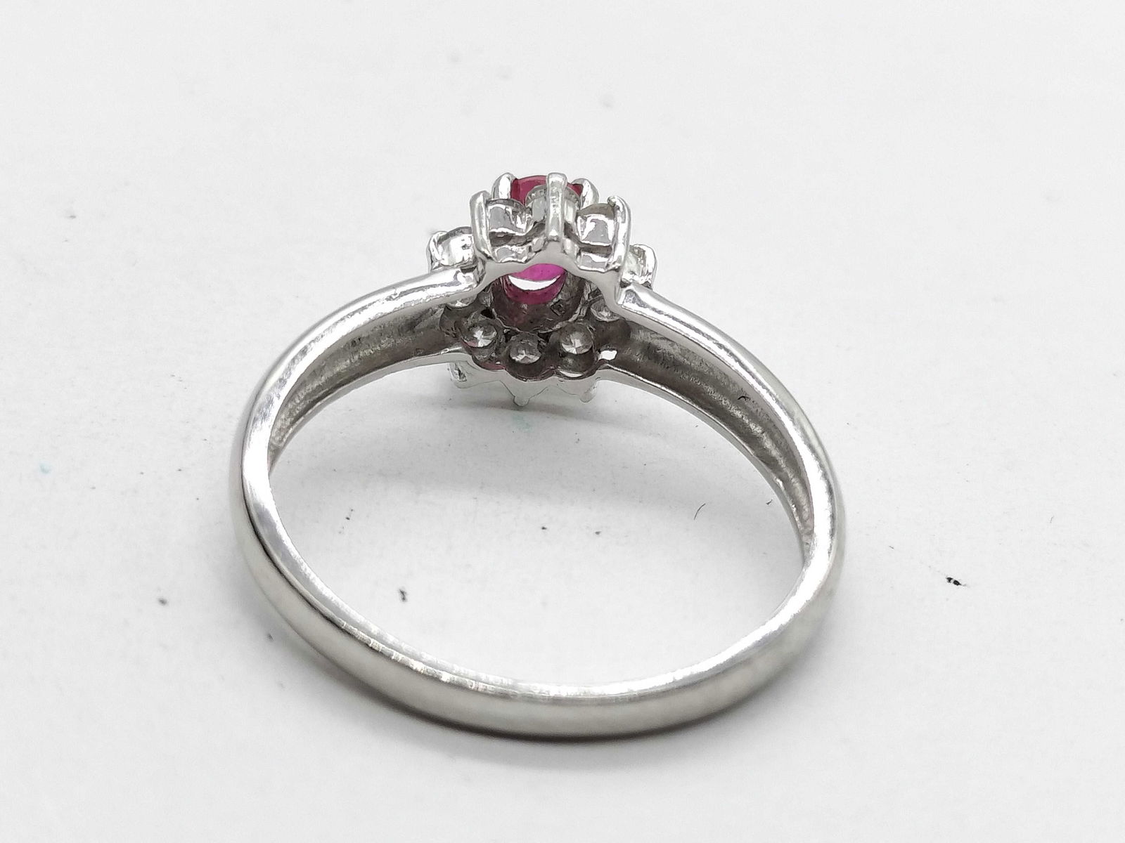 Platinum, Ruby, and Diamond Halo Cluster Ring - 6