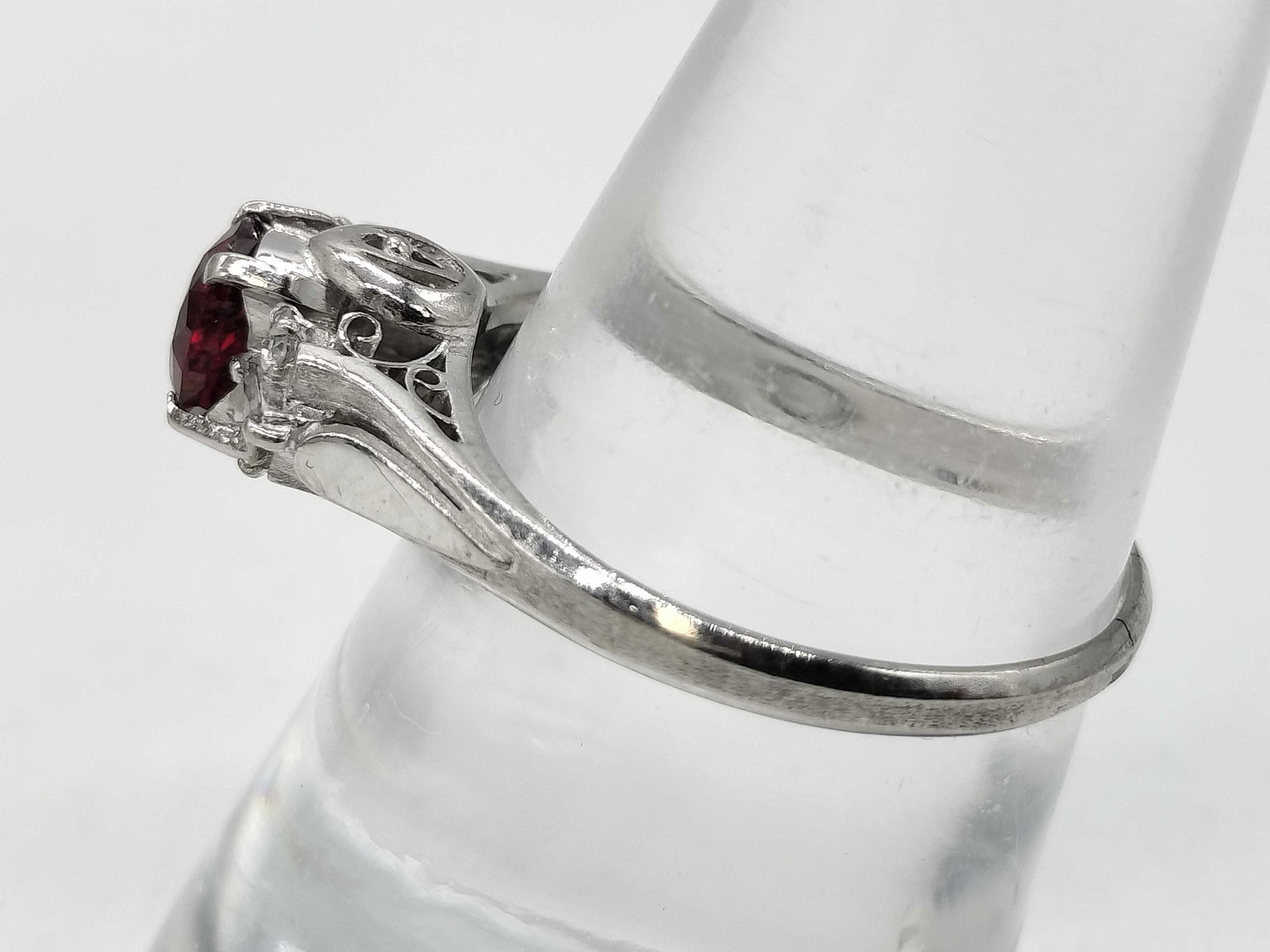 Platinum, Ruby, and Diamond Cocktail Ring - 2