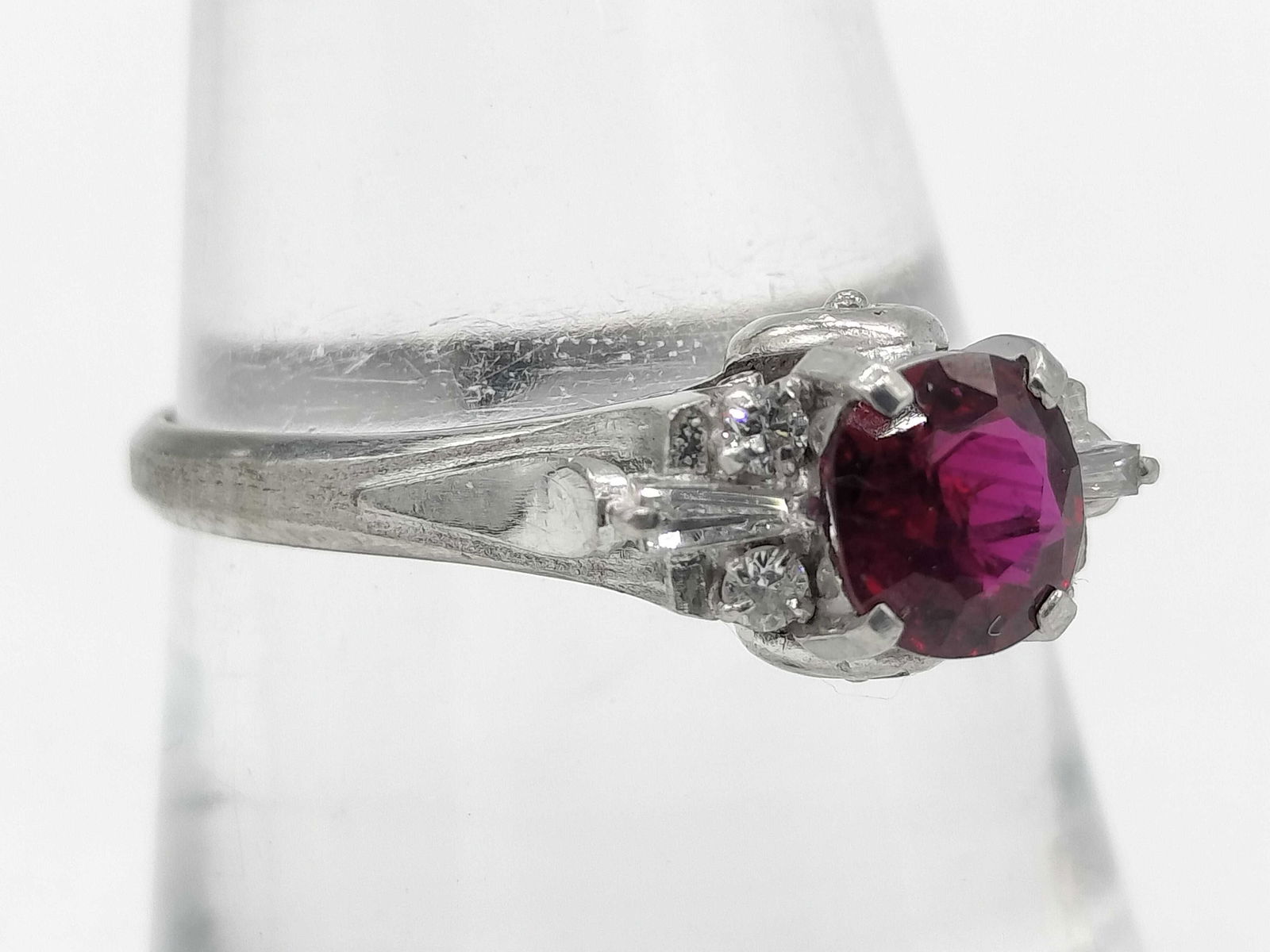 Platinum, Ruby, and Diamond Cocktail Ring - 3