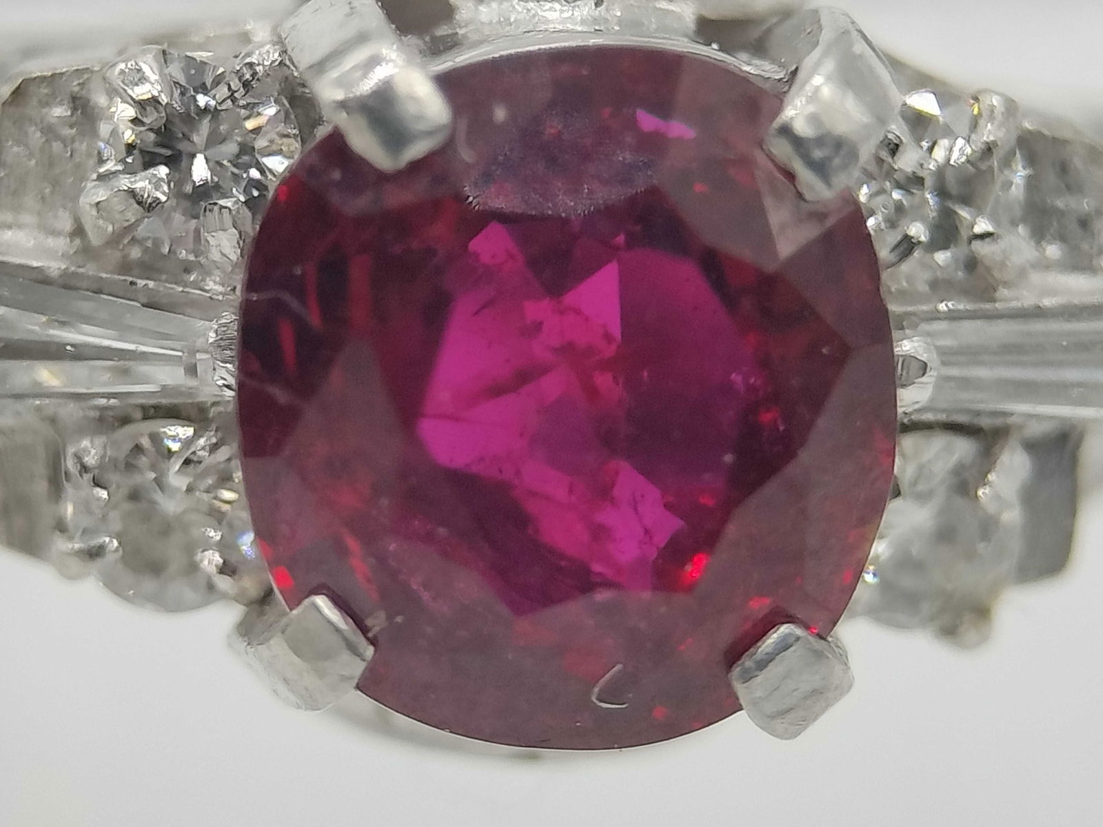 Platinum, Ruby, and Diamond Cocktail Ring - 4