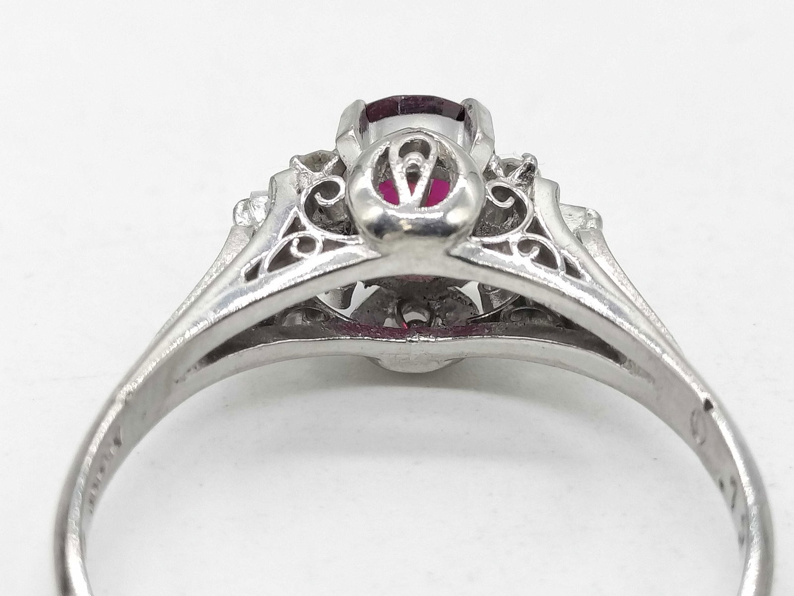 Platinum, Ruby, and Diamond Cocktail Ring - 9