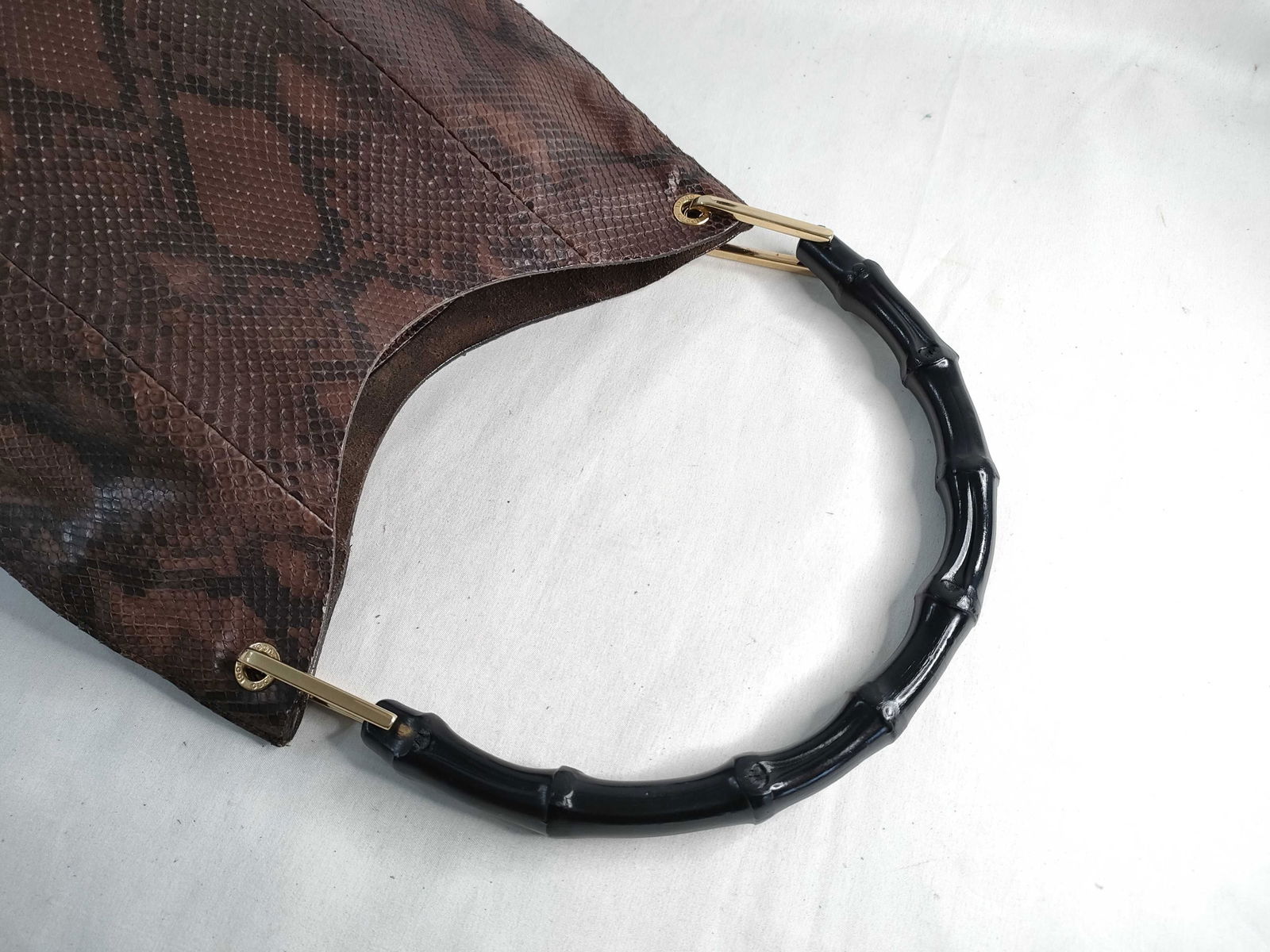 Gucci Large Bamboo Handle Hobo Bag in Brown Python - 3