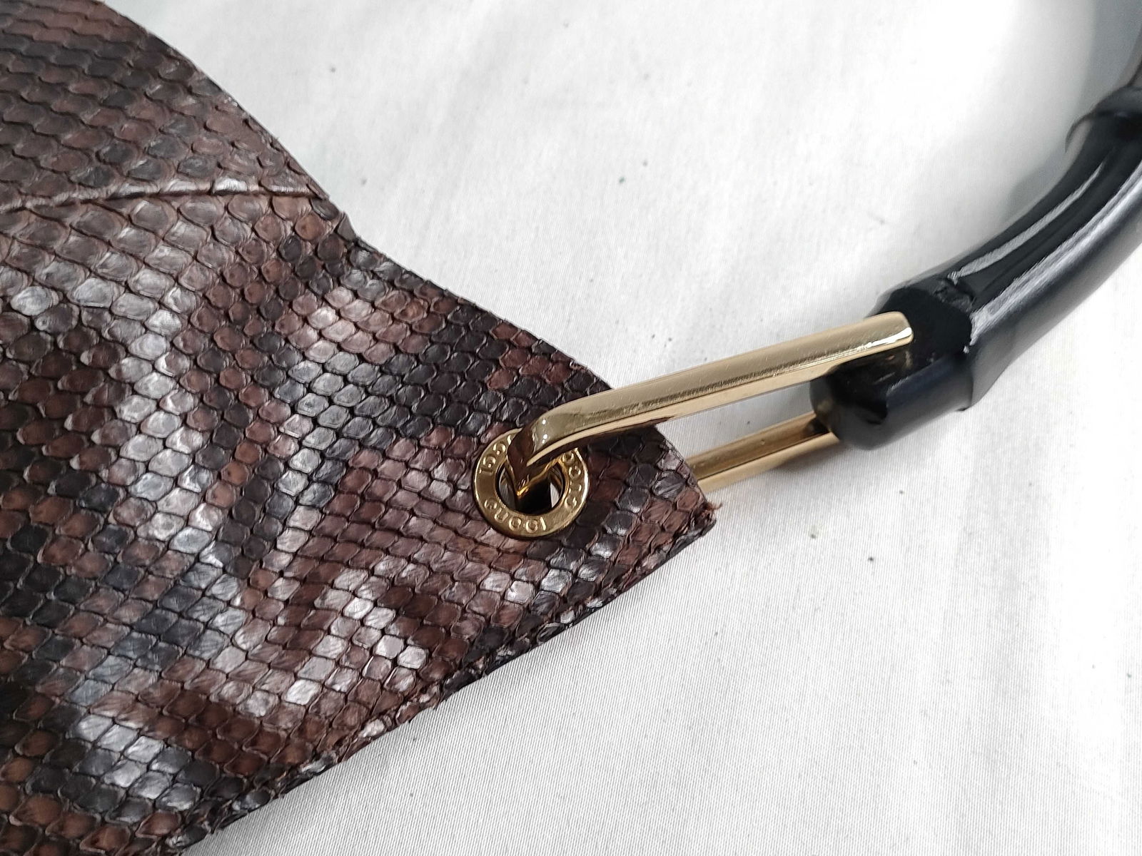 Gucci Large Bamboo Handle Hobo Bag in Brown Python - 5