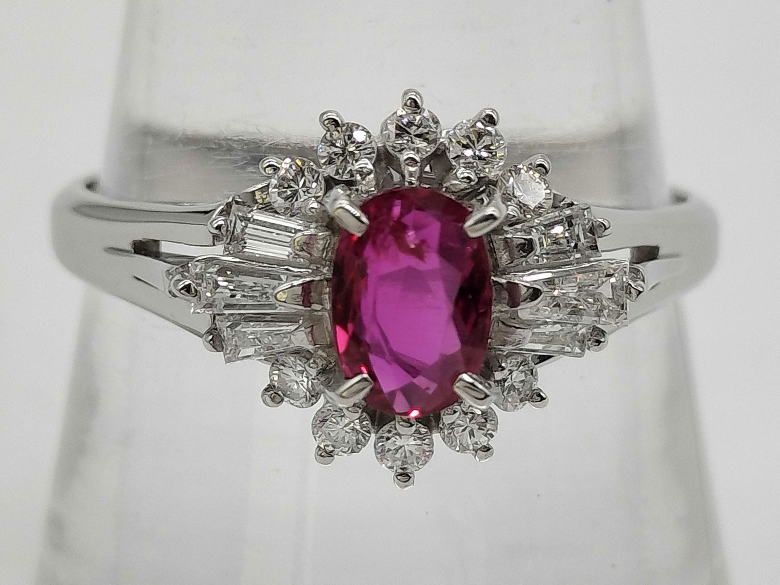 Platinum, Ruby, and Diamond Cocktail Ring size 7.5 - 2