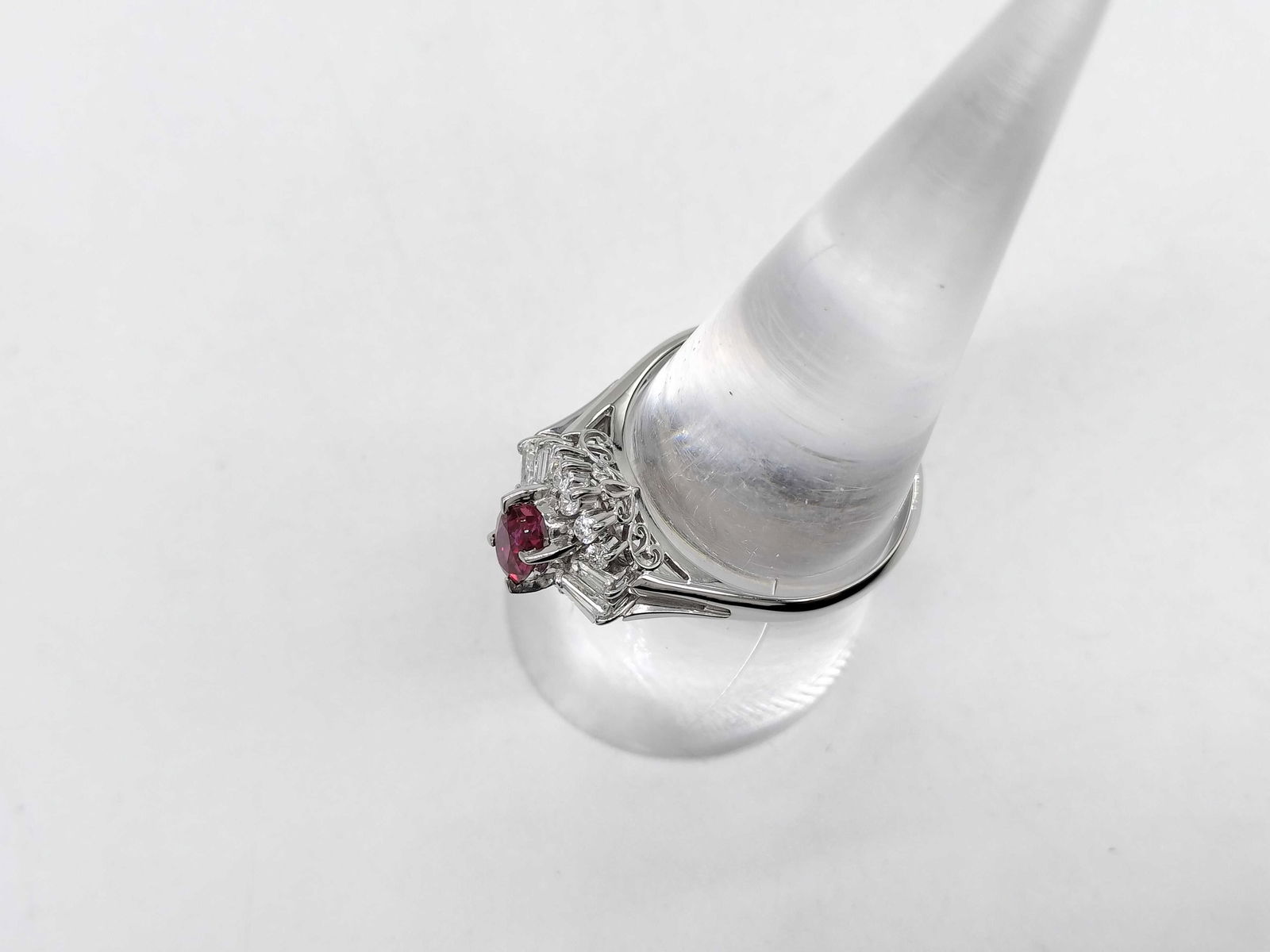 Platinum, Ruby, and Diamond Cocktail Ring size 7.5 - 5
