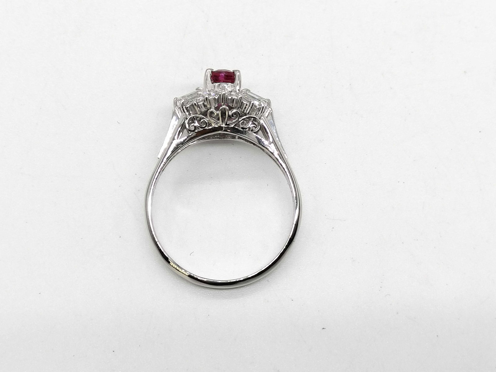 Platinum, Ruby, and Diamond Cocktail Ring size 7.5 - 6