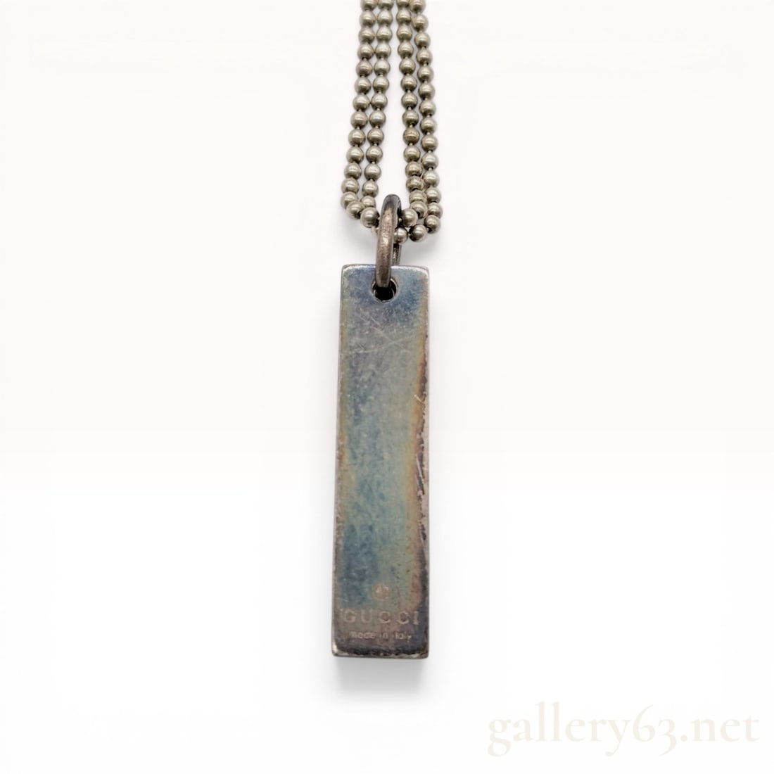 Gucci Sterling Silver Rectangular Bar Pendant on Triple-Strand Bead Chain Necklace (1 of 7)