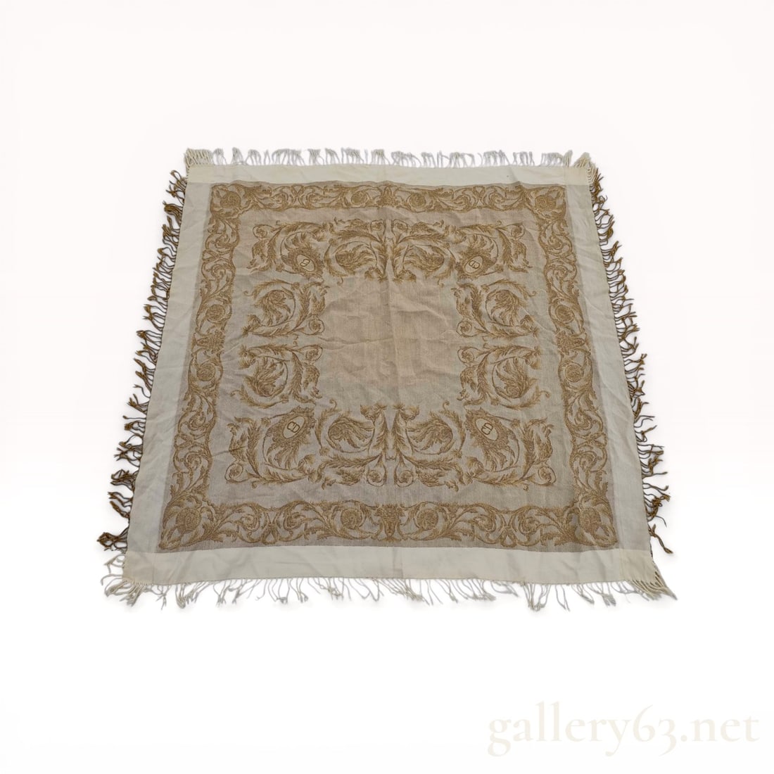 Christian Dior Wool Jacquard Acanthus Scrollwork Fringed Scarf (1 of 10)