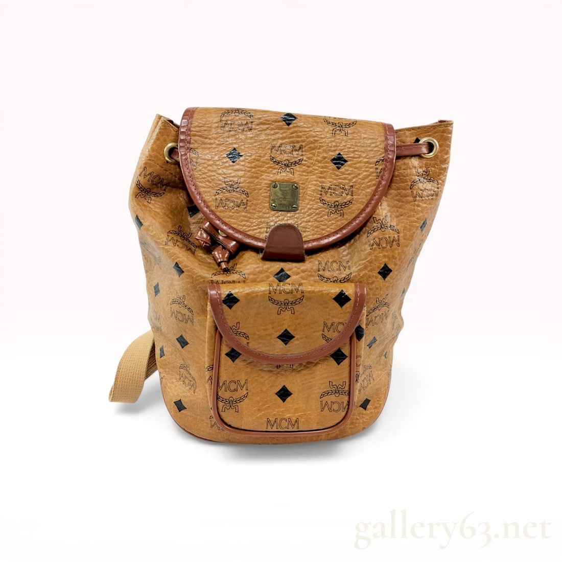 MCM Aren Mini Drawstring Backpack in Visetos Cognac (1 of 10)