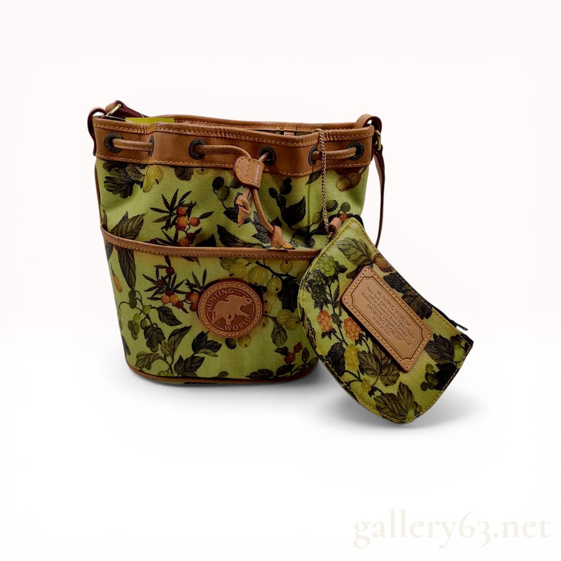 Hunting World Botanical Print Canvas and Leather Drawstring Bucket Bag (1 of 10)