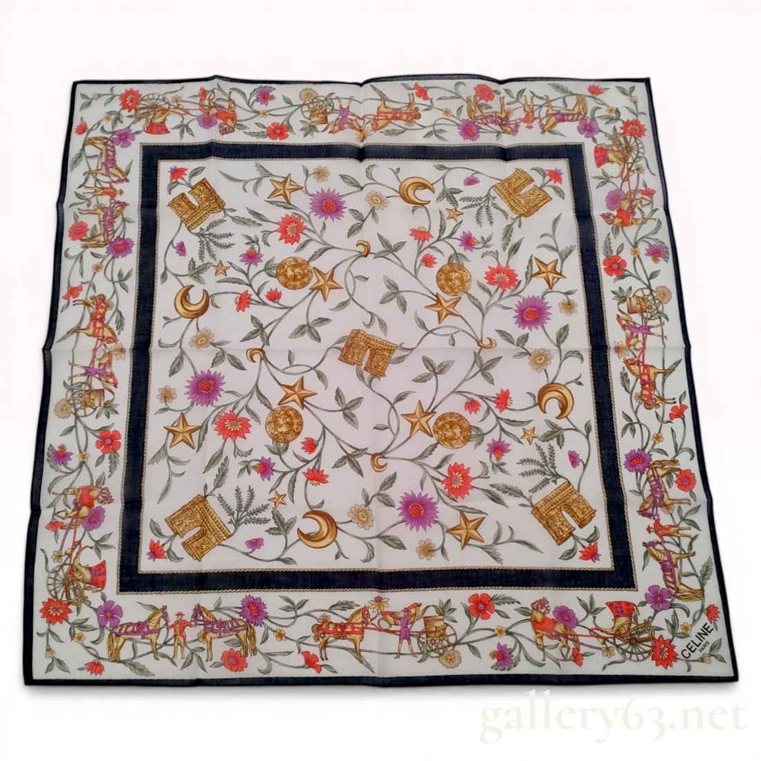 Celine Paris Silk Blend Equestrian and Parisian Motif Scarf (1 of 6)