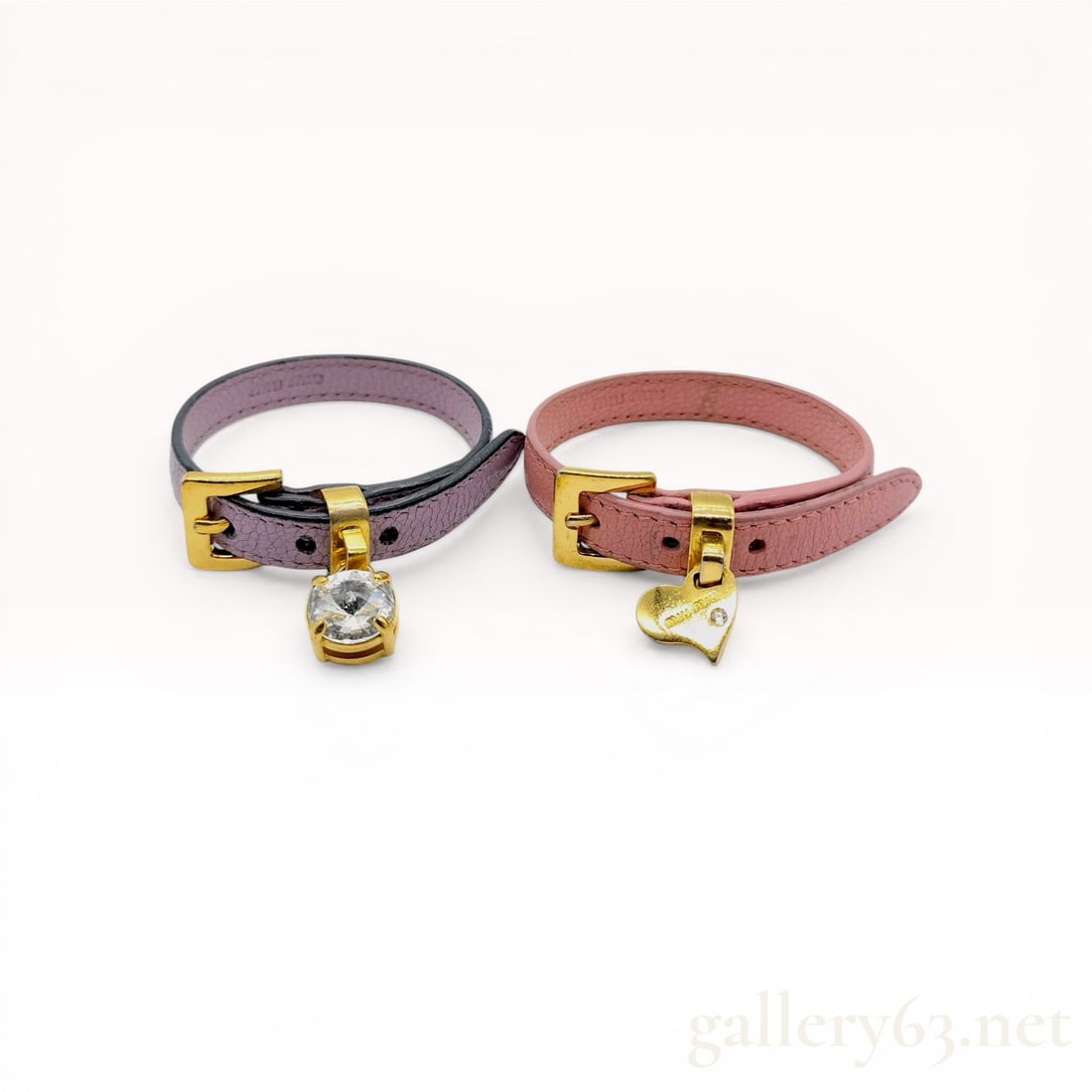 Two Miu Miu Leather Buckle Bracelets with Crystal Charms (1 of 10)
