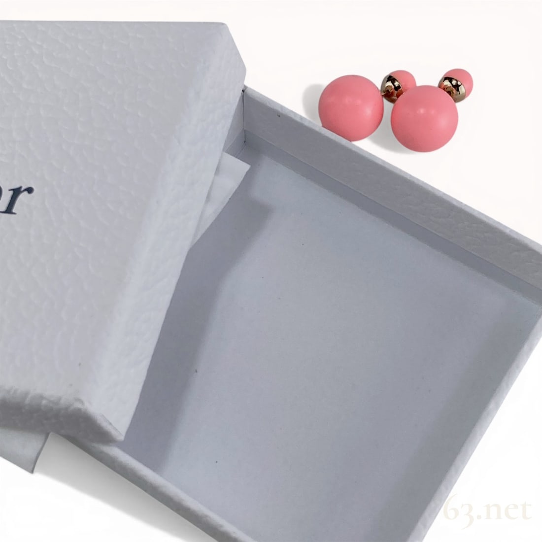 A Pair of Matte Pink Double-Bead Tribales Dior Earrings: Matched pair of double-bead stud Dior Tribales earrings. Each earring features a smaller matte pink spherical bead at the front and a larger matte pink spherical bead serving as the friction back, joi