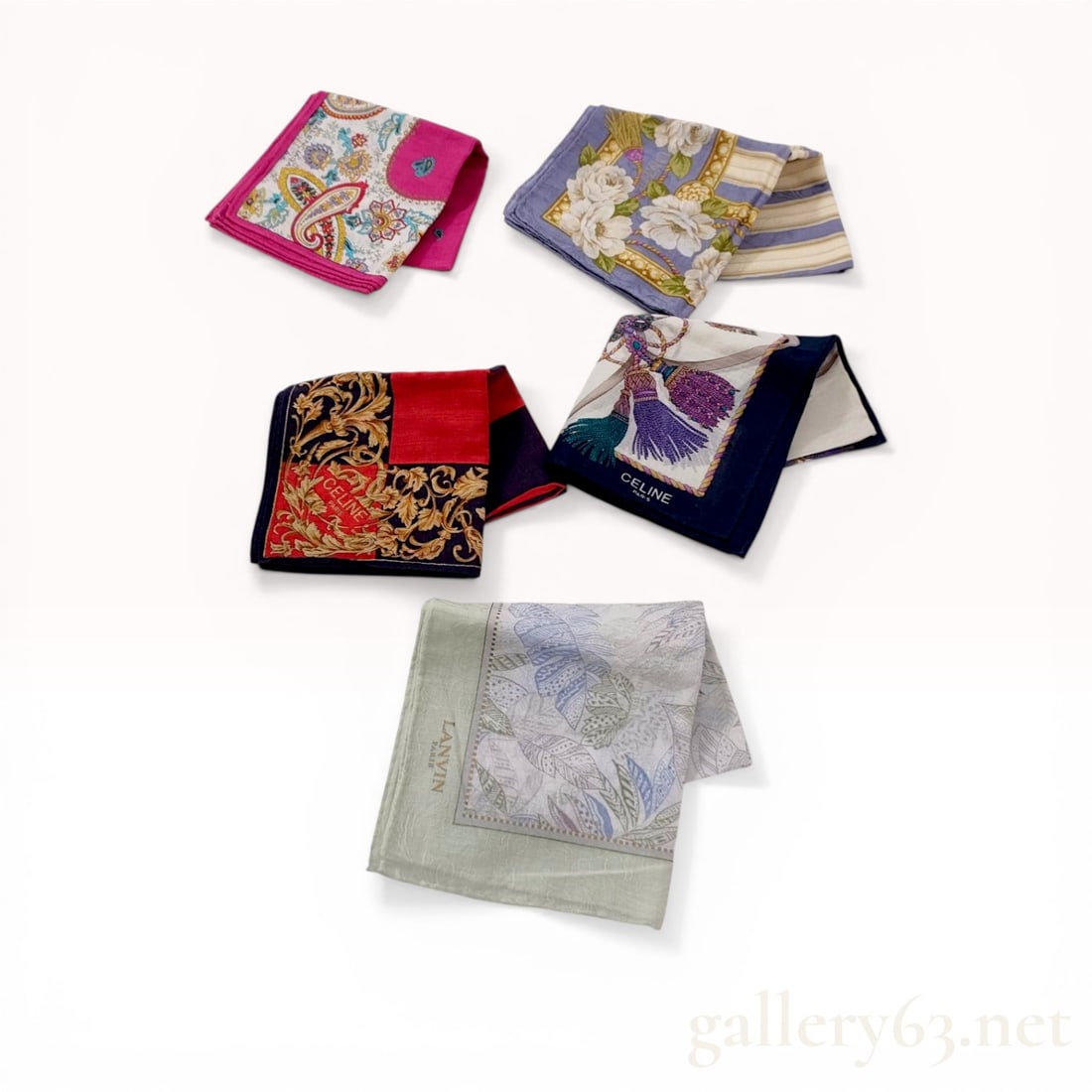 A Collection of Five Designer Scarves and Handkerchiefs Including Celine and Lanvin (1 of 7)